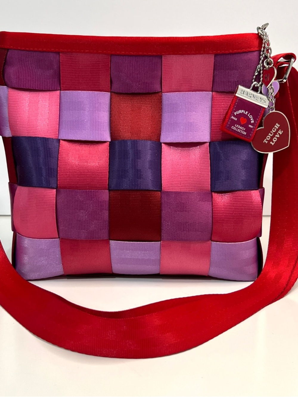 HARVEYS | RARE CROSS BODY MESSENGER TOUGH LOVE PURPLE LOVE LEGACY RED STRAP